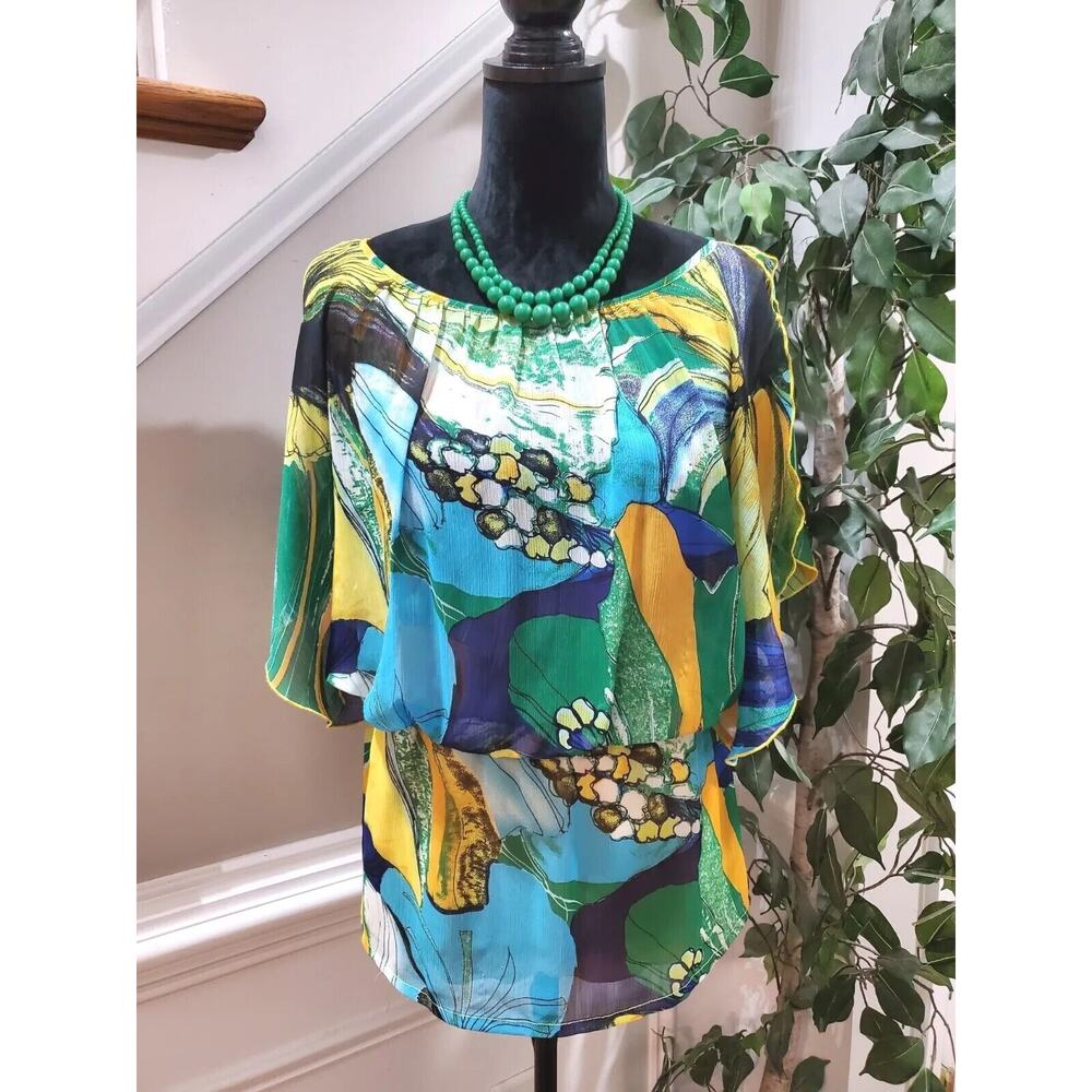 Jonathan Martin Women Multicolor Polyester Boat Neck Short Sleeve Shirt Size L